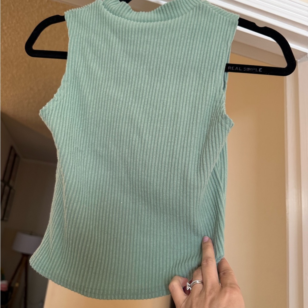 Blue Rain Mint Ribbed Tank Top